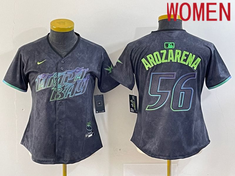Women Tampa Bay Rays #56 Randy Arozarena Nike MLB Limited City Connect Black 2024 Jersey style 1->women mlb jersey->Women Jersey